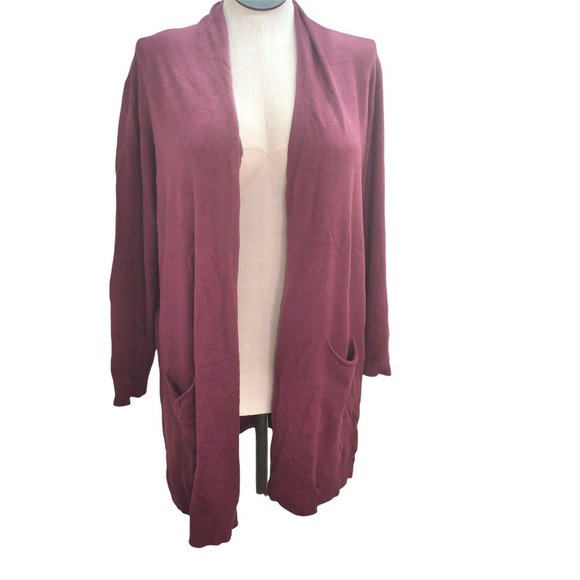 Evolution Women's 2X Burgundy Open Front Sweater Pockets Long Sleeve - Picture 1 of 9